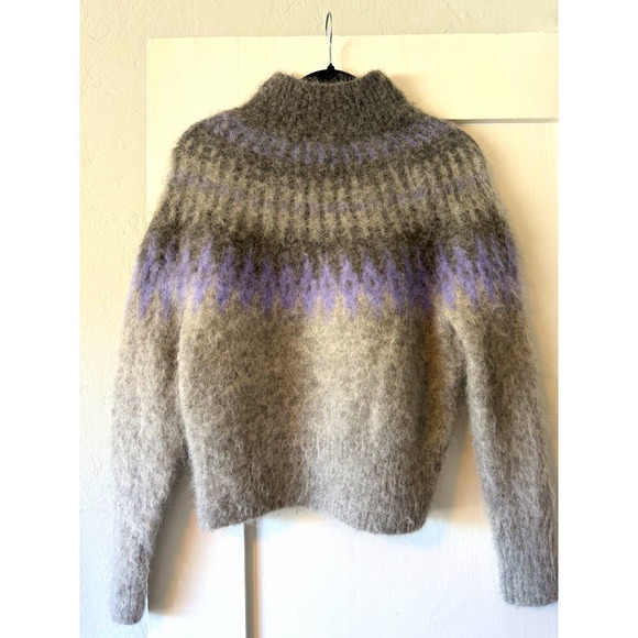 Banana Republic Sweaters - Banana Republic Petite S Gray Purple Fuzzy Knit Alpaca Blend Mock Neck Sweater